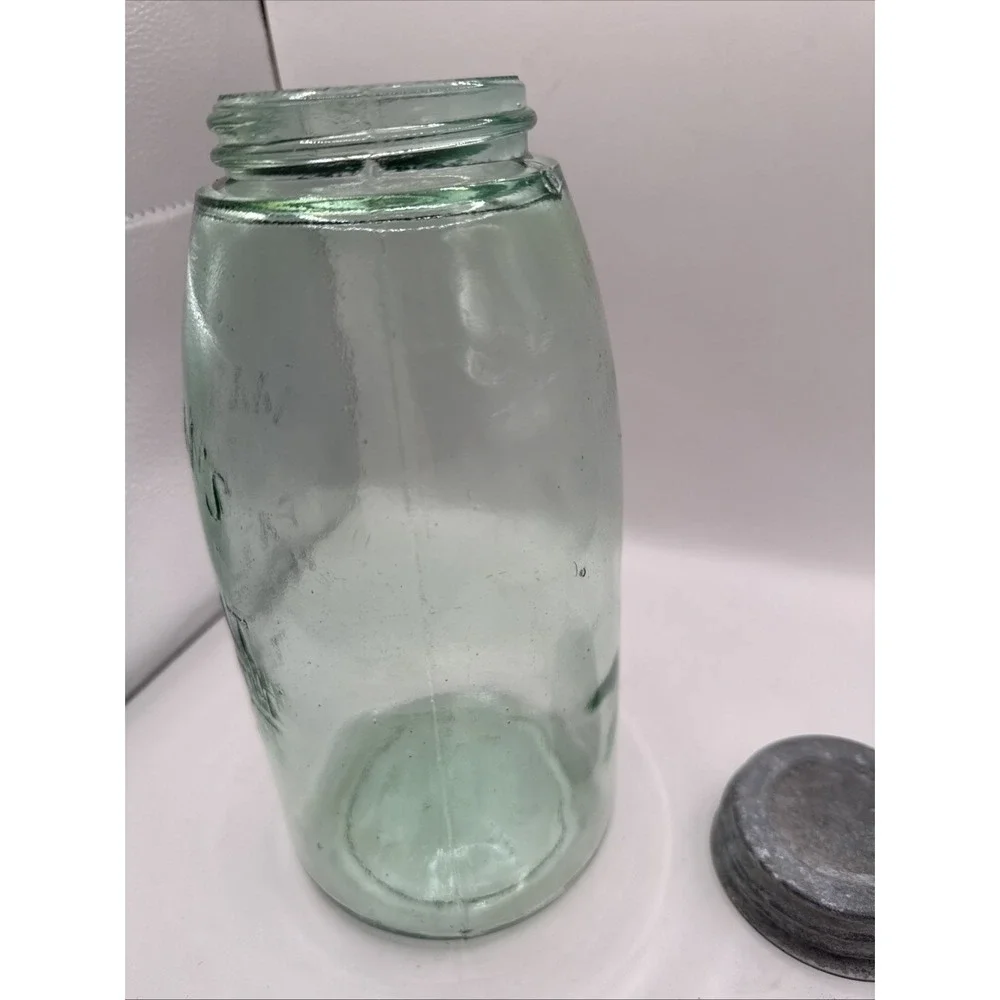 Mason's Jar Hero Cross Patent Nov 30th 1858, Aquamarine Glass, 1/2 Gal, Zinc Lid